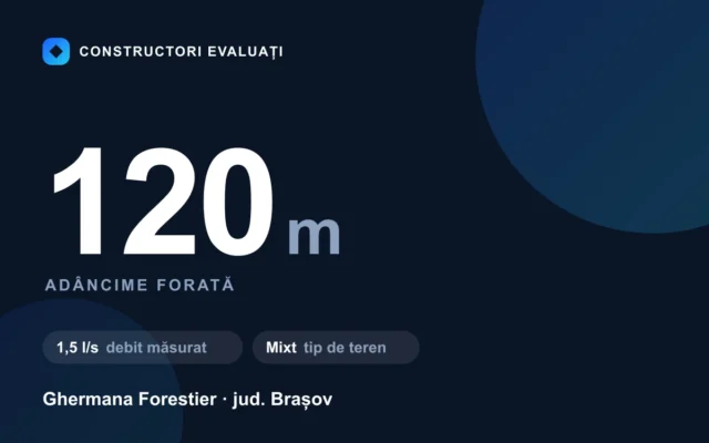 Foraj puț 120 m la Ghermana Forestier — debit măsurat 1,5 l/s, teren mixt