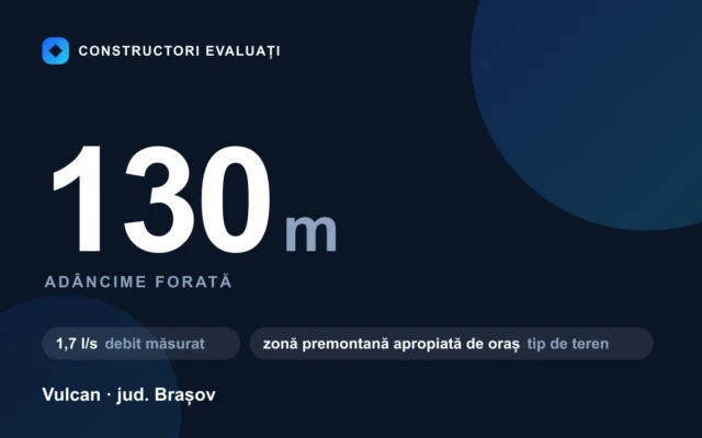 Foraj puț 130 m la Vulcan — debit măsurat 1,7 l/s, teren zonă premontană apropiată de oraș