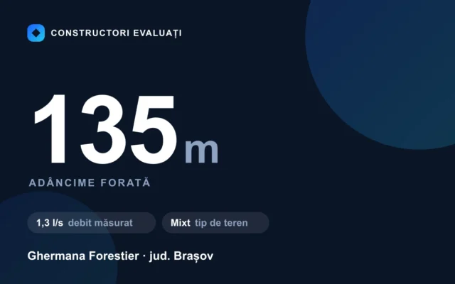 Foraj puț 135 m la Ghermana Forestier — debit măsurat 1,3 l/s, teren mixt