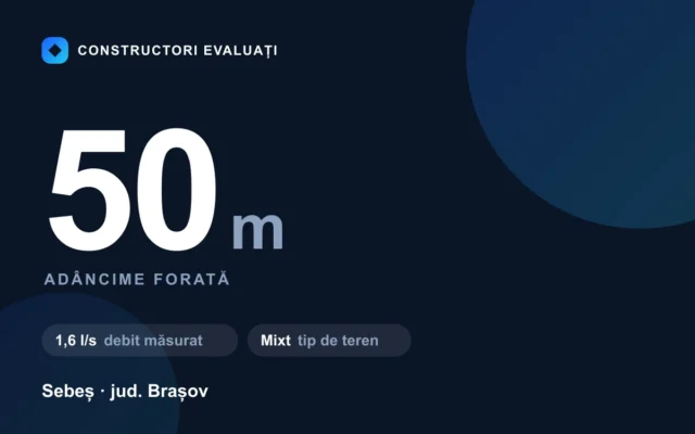 Foraj puț 50 m la Sebeș — debit măsurat 1,6 l/s, teren mixt