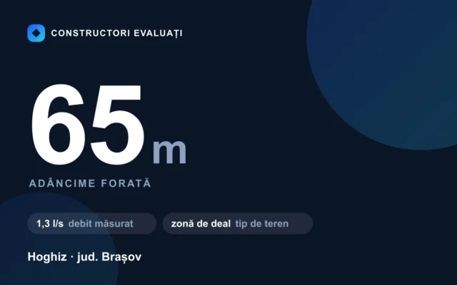 Foraj puț 65 m la Hoghiz — debit măsurat 1,3 l/s, teren zonă de deal