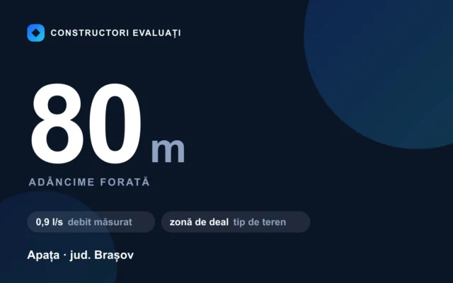 Foraj puț 80 m la Apața — debit măsurat 0,9 l/s, teren zonă de deal