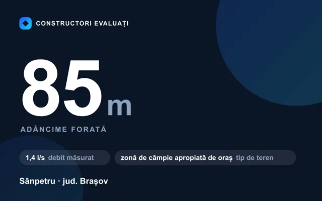 Foraj puț 85 m la Sânpetru — debit măsurat 1,4 l/s, teren zonă de câmpie apropiată de oraș