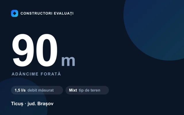 Foraj puț 90 m la Ticuș — debit măsurat 1,5 l/s, teren mixt